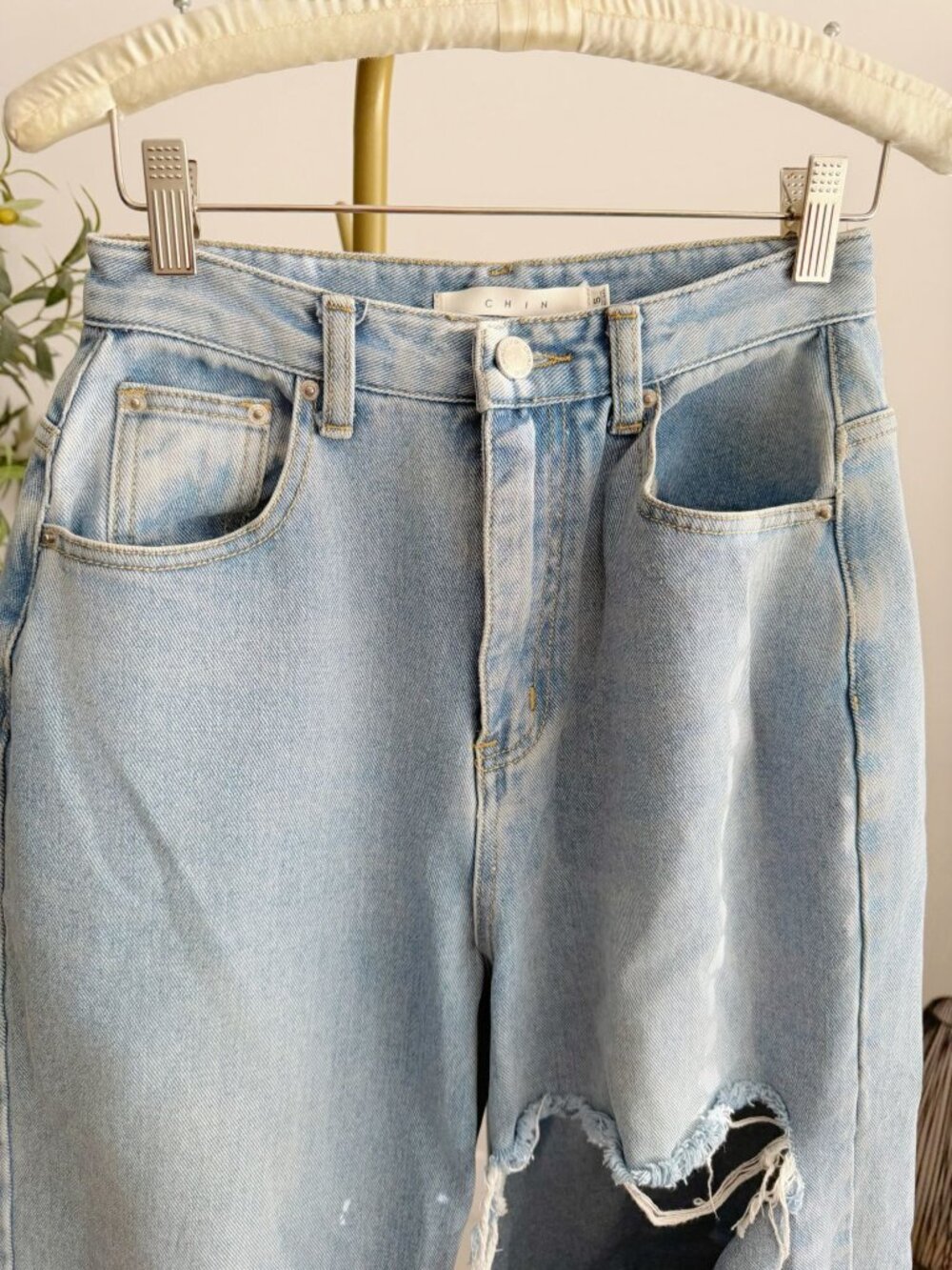 Y2K Light Wash Distressed High Rise Wide Leg Baggy Jeans Size S - Picture 5 of 7